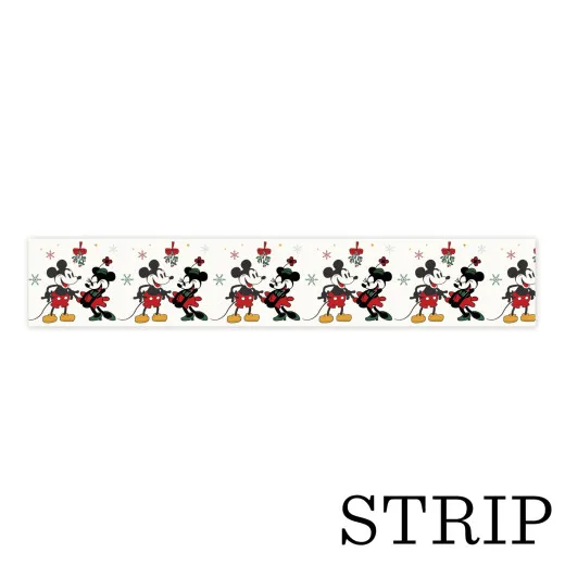 Echo Park Washi Tape mit Mickey und Minnie Maus unter Mistelzweigen auf cremefarbenem Grund mit Schneeflocken und goldenen Akzenten