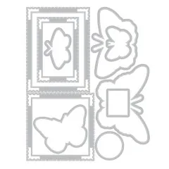 Zehn Framelits Stanzschablonen aus Metall mit Schmetterlings- und Briefmarkenformen