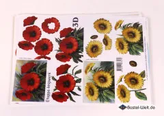 3D-Bogen mit roten und gelben Blüten, Mohnblüten und Sonnenblumen zum Ausstanzen