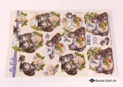 3D-Bogen mit niedlichen Katzen, Rosen und dekorativen Elementen zum Ausstanzen