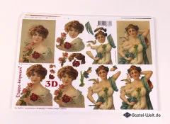 3D-Bogen mit Vintage-Frauenfiguren in Kleidern, Rosen und romantischen Rosenblätter-Elementen