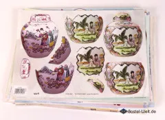 3D-Bogen mit asiatischen Porzellanvasen und Landschaftsmotiven, Rosa und Creme Töne