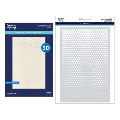 Prägefolder und Schablone im Set mit cremefarbenem Punktmuster 'Cascading Dots'.