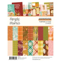 Simple Stories 6x8 Paper Pad Pumpkins & Plaid: Verpackung mit Papierfächer und Musterübersicht, 24 doppelseitige Designerpapiere