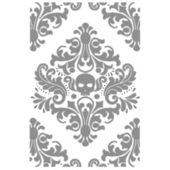 Schwarz-weiße Strichzeichnung des Damastmusters mit eingearbeitetem Totenkopf-Motiv.