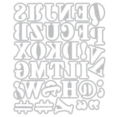 Grafische Darstellung der spiegelverkehrten Buchstaben- und Satzzeichen-Stanzformen.