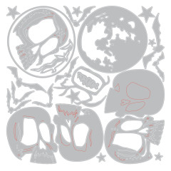Grafische Darstellung der Stanzformen für Mond, Totenkopf, Fledermäuse und Sterne.