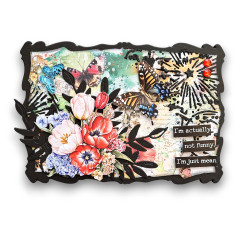 Gentle-Waves-Rahmen in Schwarz mit Tulpen, Mohn, Schmetterlingen und Sprüchen I'm actually not funny