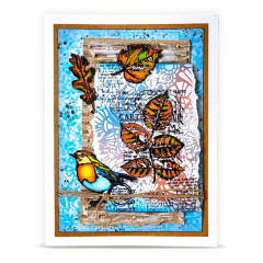 Bastelkarte mit herbstlichem Design und Stencil-Hintergrund in Blau