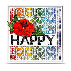 Handgemachte Grußkarte mit Regenbogen-Hintergrund durch Stencil Dentelle Florale und roter Mohnblume