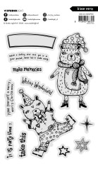 Clear Stamps A bear party Schwarz-Weiß Ansicht aller 12 Stempel mit Bären, Sternen und Schriftzügen, Gesamtübersicht