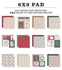 Übersicht aller 12 Bogen-Designs des 6x6 Paper Pads „Baking Christmas Cheer” – u. a. Lebkuchenhäuser, Karo, Schneeflocken und Journaling-Karten