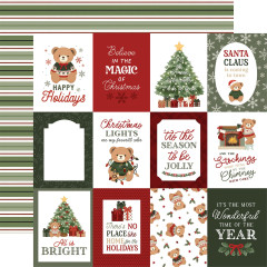 Weihnachts-Designpapiere mit Bären, Sprüchen, Girlanden und Mustern in Rot, Grün und Creme