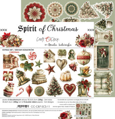Gesamtansicht des Spirit of Christmas Extras Sets mit Papierbögen und Motiven