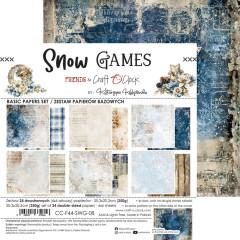 Snow Games 8x8 Basic Paper Set von Craft O'Clock, Blockübersicht mit dunkelblauen und winterlichen Mustern