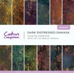 Dark Distressed Damask - 12x12 Gold Foil Paper Pad