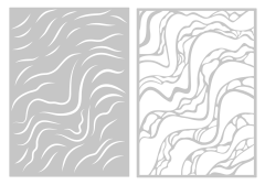 Beide Einzelschablonen des Sets: eine mit Sandlinien-Muster, eine mit mehrschichtigem Wellen-Muster, freigestellt.