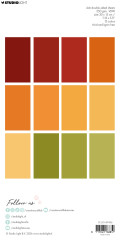 Farbübersicht des Paper Pads mit 12 Herbstfarben von Dunkelrot über Orange und Gelb bis Olivgrün