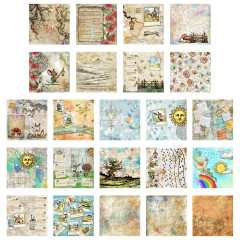 24 verschiedene Design-Seiten des Art Journals übersichtlich angeordnet mit Reise-, Natur- und Mixed-Media-Motiven