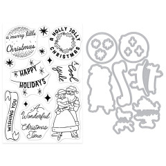Unkolorierter Clear-Stamp-Bogen mit passenden Stanzformen-Umrissen des Sets 'Wishing You'.