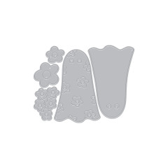 Uncolorierte Stanzformen des Sets: Geist-Grundform, kleine Blumen und ein zweiter geblümter Geist.