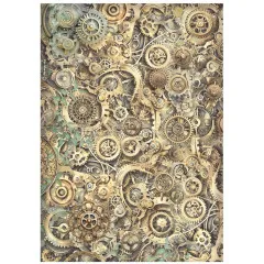 Stamperia Rice Paper - Gardens of Time - Gears Pattern by Antonis Tzanidakis