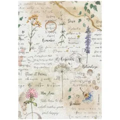 Stamperia Rice Paper - Flowers and Poems - Flowers and Writings