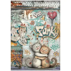 Stamperia Rice Paper - Furry Friends 2 - Funky Cats by Antonis Tzanidakis