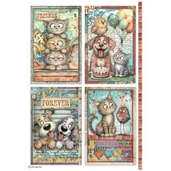Stamperia Rice Paper - Furry Friends 2 - Cards by Antonis Tzanidakis