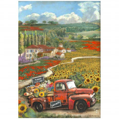 Stamperia Rice Paper - Sunflower Art - Vintage Car