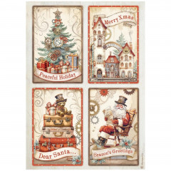 Stamperia Rice Paper - Gear up for Christmas - 4 Cards