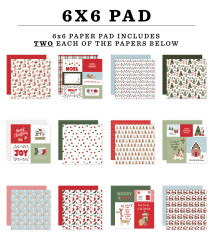 Alle 12 verschiedenen Motivseiten des Paper Pads in Übersicht: Weihnachtshunde, Schneeflocken, Weihnachtsbäume, Rentiere, Weihnachtssocken und festliche Muster