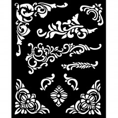 Stamperia Thick Stencil - Vintage Library - Corners and Embellishment