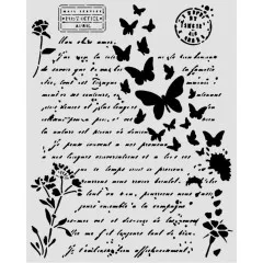 Stamperia Thick Stencil - Flowers and Poems - Letter and Butterflies