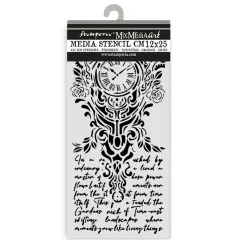 Stamperia Thick Stencil - Gardens of Time - Clock and Writing by Antonis Tzanidakis