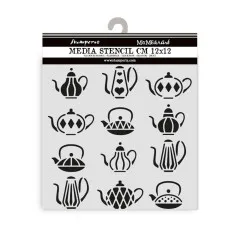 Stamperia Thick Stencil - Alice in Christmas - Tea Pots