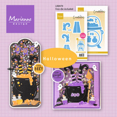 Produktfamilie Halloween mit Hexenkessel-Stanzschablone, Gratis-Stempel und Beispielkarten