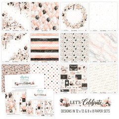 Designs der Let's Celebrate Kollektion mit Ballons, Kranz, Streifen, Marmor, Punkten und Party-Elementen
