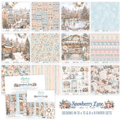 Designs der Snowberry Lane Kollektion in 12x12 und 8x8: Winterstadt, Eisbahn, Weihnachtsmarkt und Elemente-Bögen