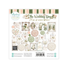 Alle 39 Ephemera-Teile der Wedding-Day-Kollektion im Überblick, u. a. Rahmen, Etiketten und Spitzen-Doilies.