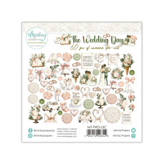Alle 60 Stanzteile der Wedding-Day-Kollektion im Überblick, u. a. Brautpaar, Schwäne, Torte und Hochzeitsauto.