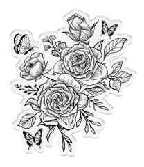 Clear Stamp & Cutting Die - Midnight Floral - Butterfly & Rose Blooms