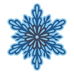 Nahaufnahme der geschichteten Schneeflocke in mehreren Blautönen mit floraler Mittelrosette.