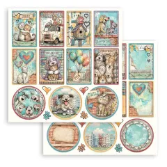 Stamperia 2-seitiges 12x12 Designpapier - Furry Friends 2 - Cards and Rounds by Antonis Tzanidakis