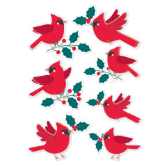Nahaufnahme des Stickerbogens mit den Kardinalvogel- und Stechpalmen-Motiven