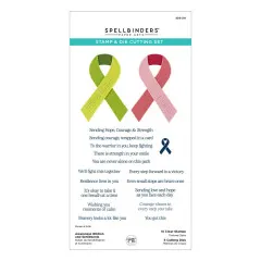 Spellbinders Clear Stamp & Die Set - We All Have Baggage - Awareness Ribbon and Sentiments by Sheri Ballantyne