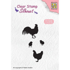 Clear Stamps - Silhouette Hahn, Huhn mit Küken
