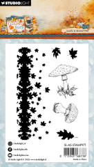 Verpackungskarte der Clear Stamps mit denselben Blatt- und Pilzmotiven und Artikelnummer SL-AS-STAMP971