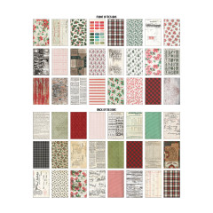 Übersicht aller 24 Designseiten vorne: Weihnachtliche Muster mit Blüten, Karierten, Vintage-Noten, historischen Dokumenten und nostalgischen Designs