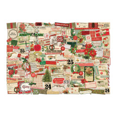 167 Weihnachts-Ephemera-Teile von Tim Holtz, Vintage-Designs mit roten Poinsettien, grünem Laub, Kalenderseiten, Preistags, Postkarten und Weihnachtsmotiven